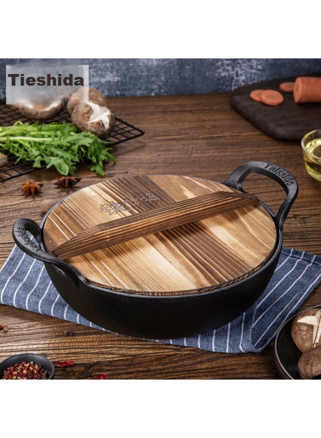 Telssida Cast Iron Thickened Double-handled Mini Wok, Non-coated Frying Pan, Non-stick Pot, Stew Pot, Dry Pot, Deep-frying Pot, Yuanbao Pot - Image 1