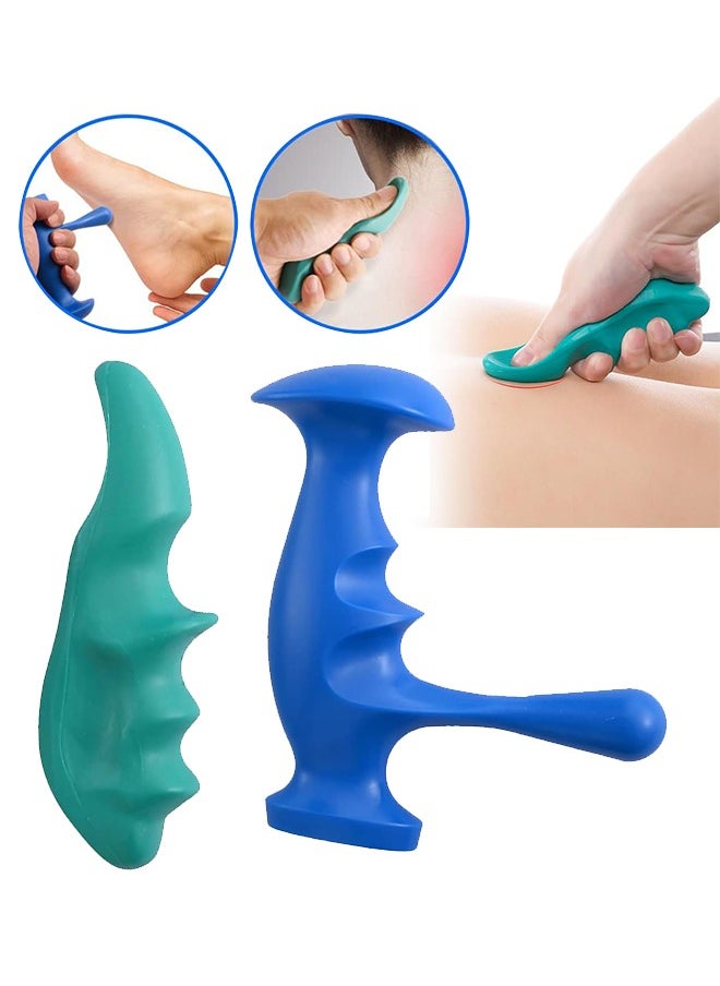 HS 2PCS Massage Tools For Back And Neck, Manual Trigger Point Massage Tool And Thumb Massager For Full Body Deep Tissue Massage, Stress Relief And Muscle Recovery, Stress Relief Gua Sha  - Image 1