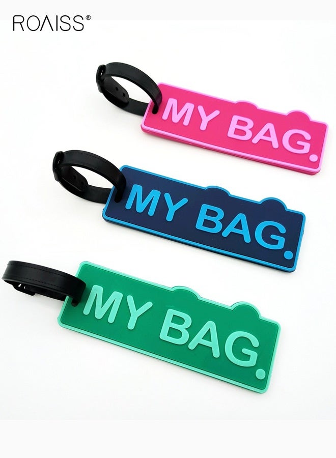 رويس ثلاث قطع من بطاقات تعريف الأمتعة، بتصميم قلادة مكتوبة بخط اليد، مناسبة لحقائب السفر وحقائب الظهر، مزودة بنافذة معلومات شفافة، سهلة الحمل والاستخدام، بألوان جذابة. - Image 5