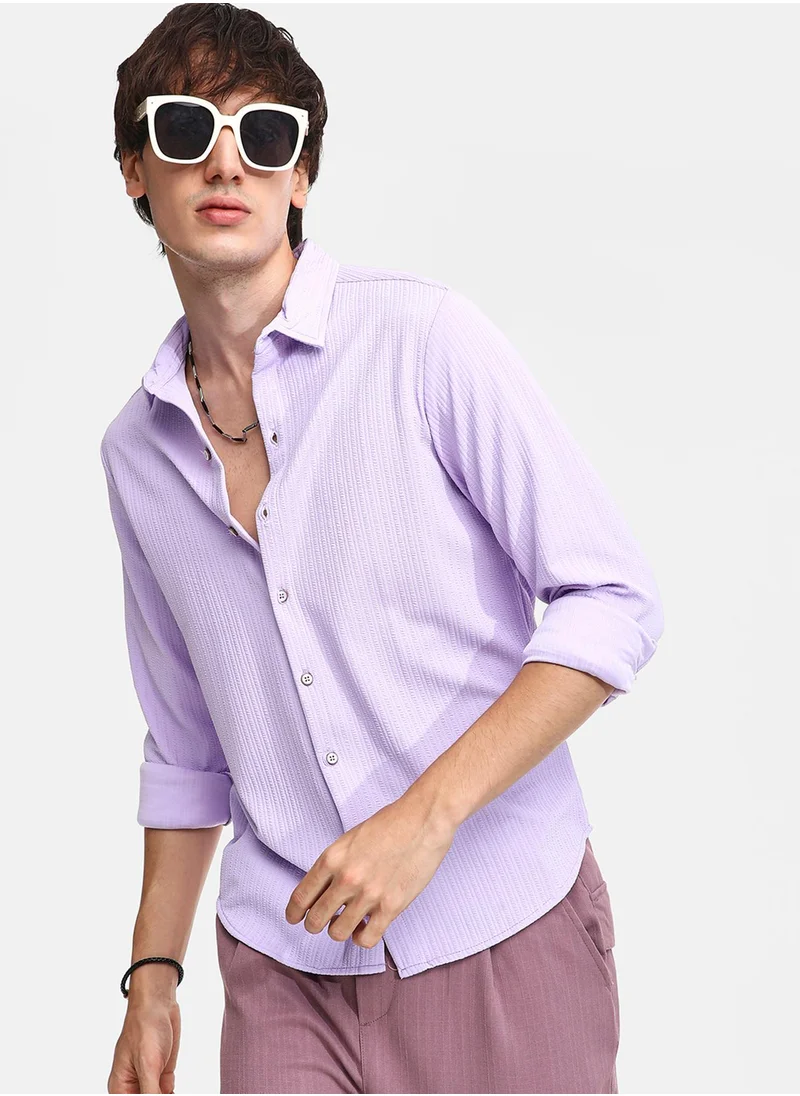 Campus Sutra Men's Lilac Stripe-Creased Shirt