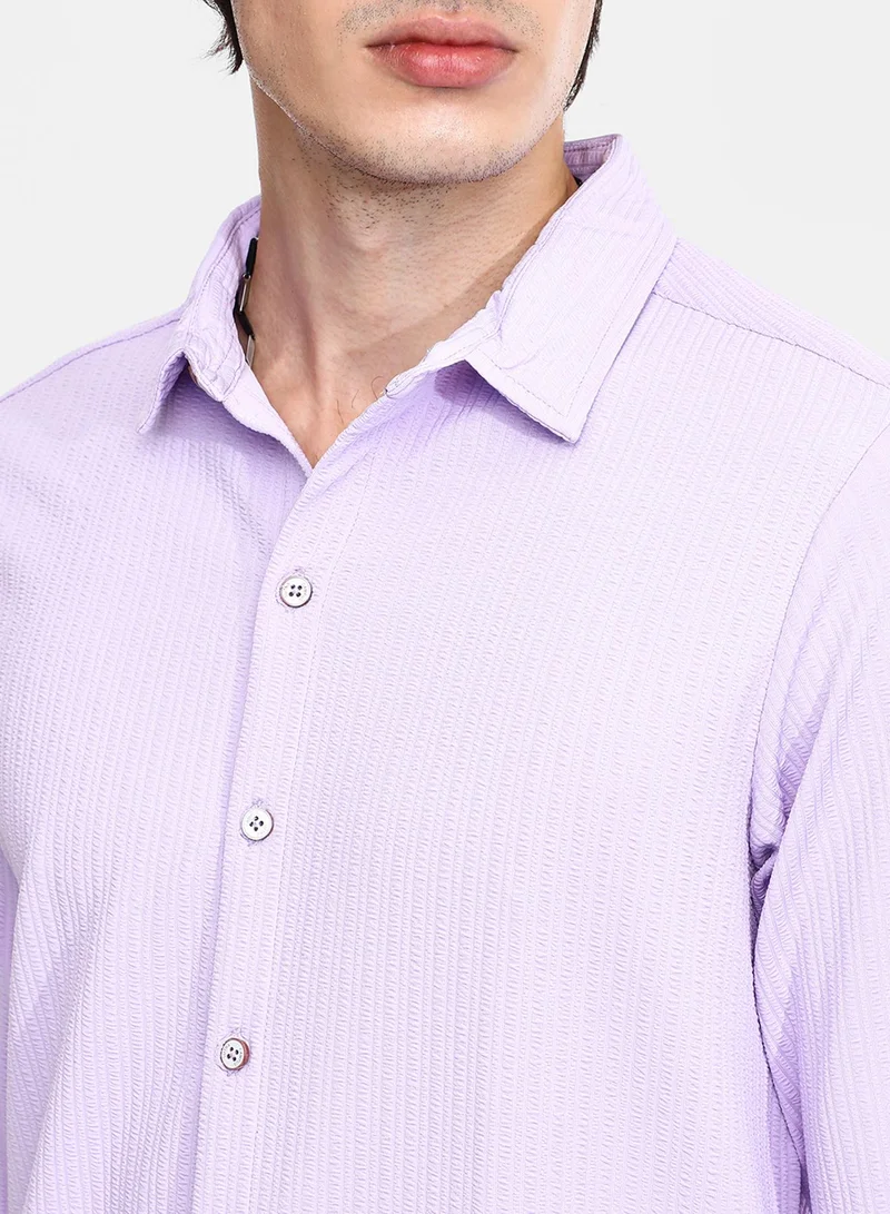 Campus Sutra Men's Lilac Stripe-Creased Shirt