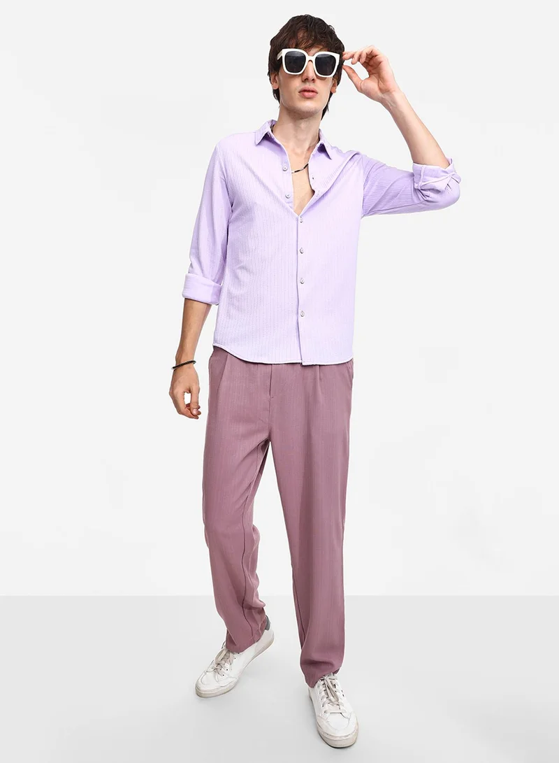 Campus Sutra Men's Lilac Stripe-Creased Shirt