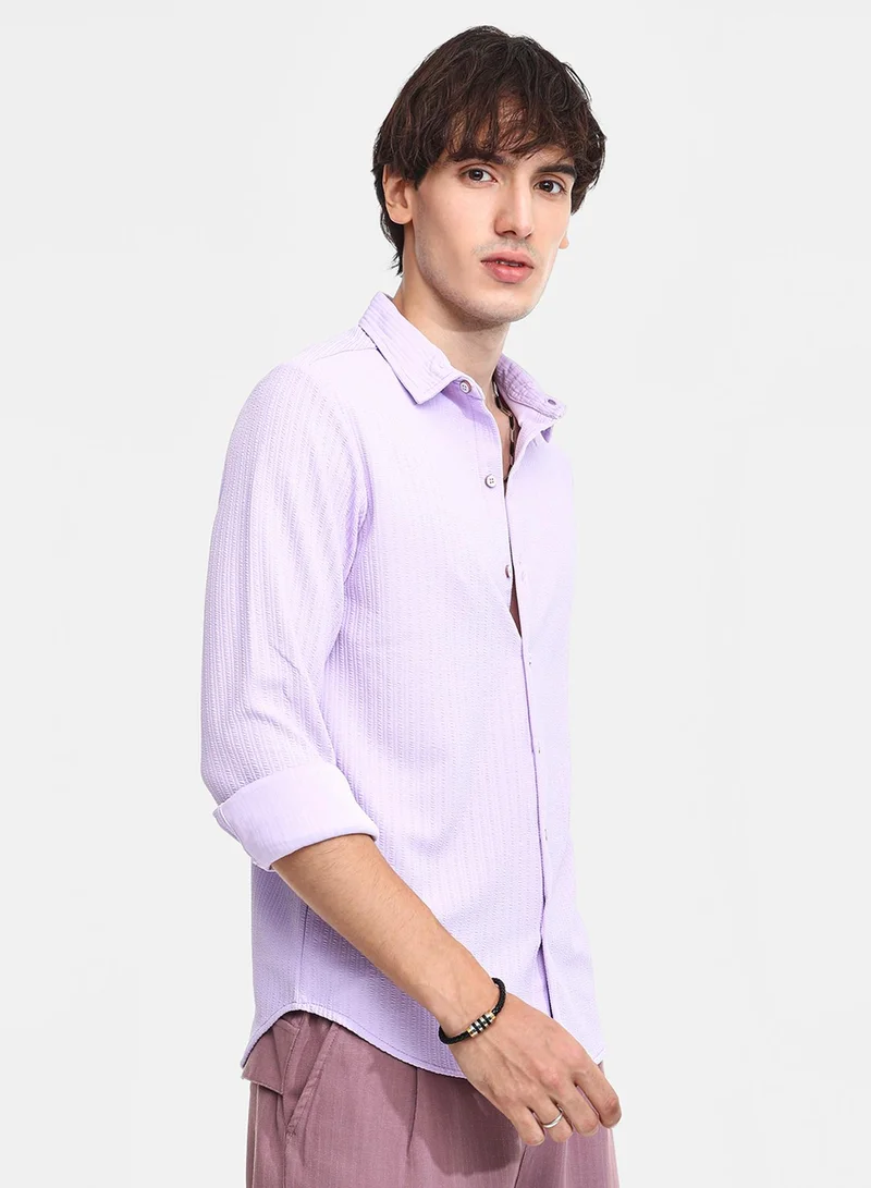 Campus Sutra Men's Lilac Stripe-Creased Shirt