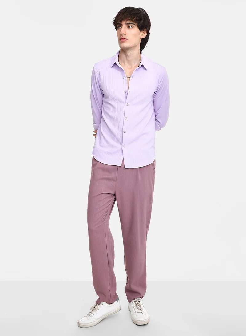 Campus Sutra Men's Lilac Stripe-Creased Shirt