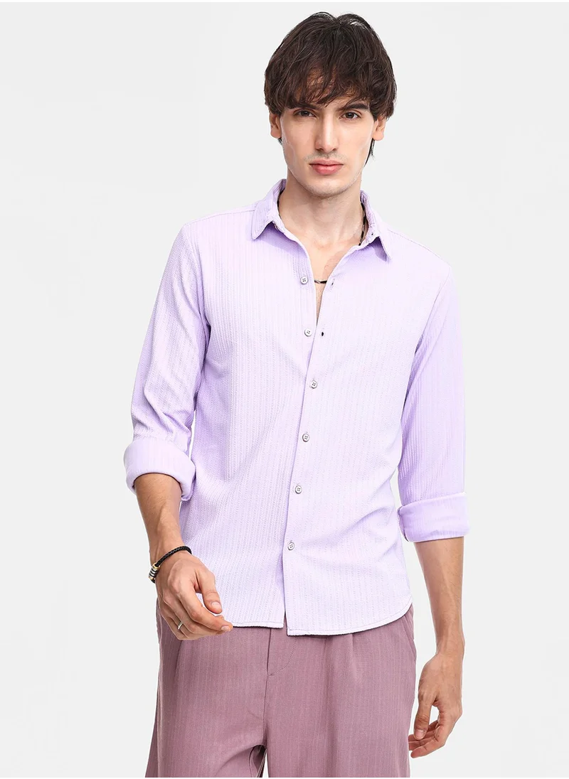 Campus Sutra Men's Lilac Stripe-Creased Shirt