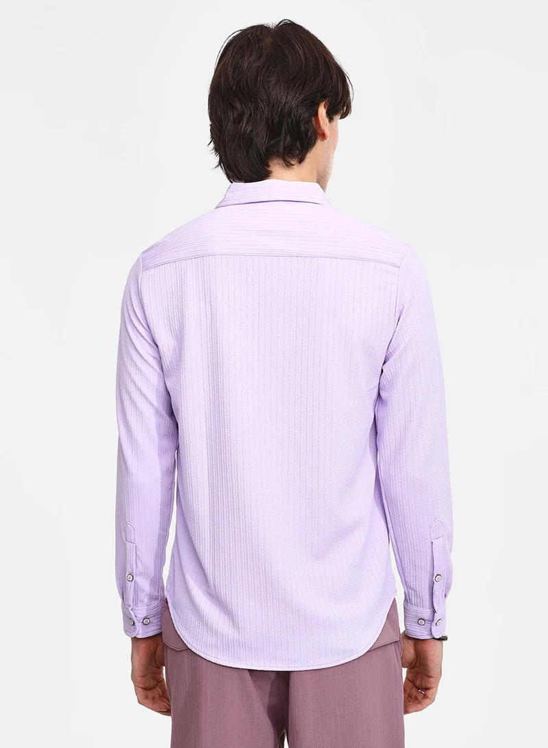 Campus Sutra Men's Lilac Stripe-Creased Shirt