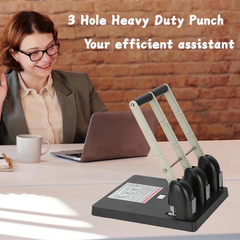 Topfurn Heavy Duty 3 Hole Paper Punch,150 Sheet Capacity,Ergonomic Handle, Large Capacity Tray and Durable Metal, for Office, Home & Print Shop Use,Replaceable Cutter Head - Image 3