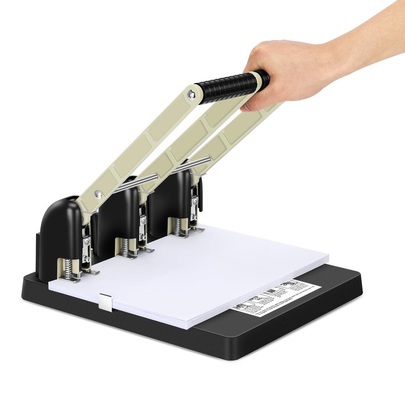 Topfurn Heavy Duty 3 Hole Paper Punch,150 Sheet Capacity,Ergonomic Handle, Large Capacity Tray and Durable Metal, for Office, Home & Print Shop Use,Replaceable Cutter Head - Image 1