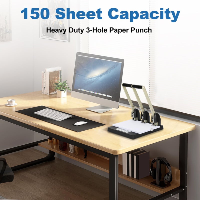 Topfurn Heavy Duty 3 Hole Paper Punch,150 Sheet Capacity,Ergonomic Handle, Large Capacity Tray and Durable Metal, for Office, Home & Print Shop Use,Replaceable Cutter Head - Image 4