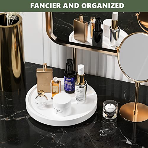 VeyFey Turntable Vanity Tray 9 Inch for Perfume Candle, Bamboo Kitchen Sink Countertop Organizer for Keep Glass, Sponge and Soap Bathroom Countertop Organizer White - Image 3