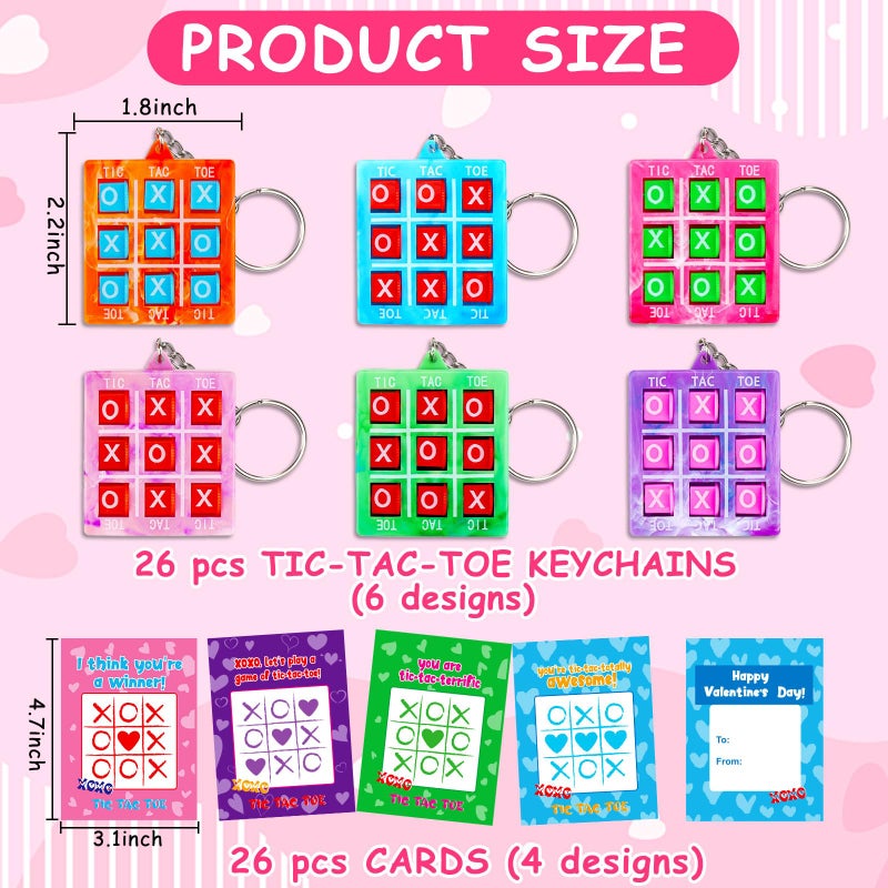 26pcs تيك تاك تو لعبة سلاسل المفاتيح هدايا عيد الحب للأطفال المدرسة الفصول الدراسية عيد الحب تبادل بطاقات للأطفال الصغار بنين بنات فئة عيد الحب هدية حزب تفضل علاج جودي حقيبة الحشو السائبة - Image 3