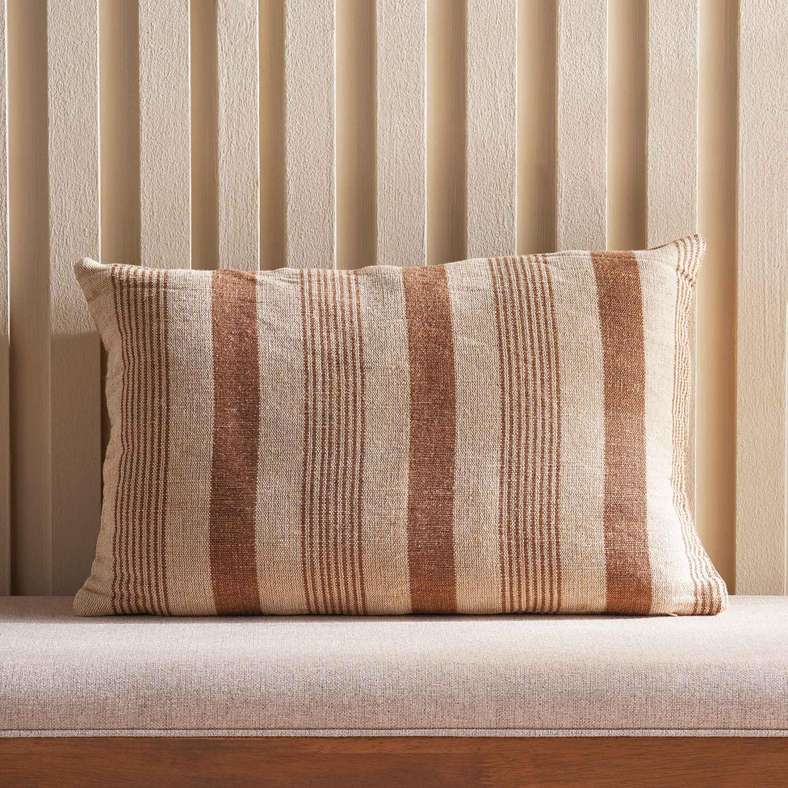 Serene Woven Stripe Filled Cushion 40x60cm - Rust