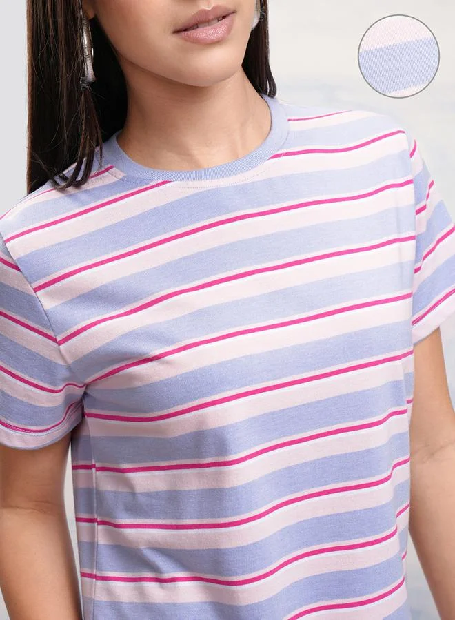 Tokyo Talkies Regular Fit Striped Round Neck T-Shirt by Styli