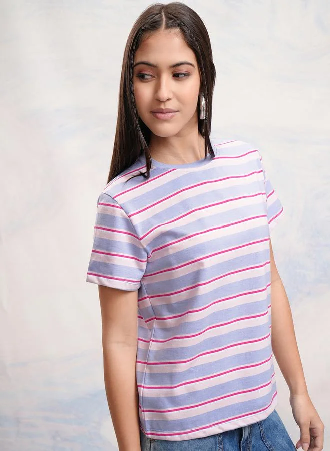 Tokyo Talkies Regular Fit Striped Round Neck T-Shirt by Styli