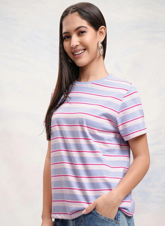 Tokyo Talkies Regular Fit Striped Round Neck T-Shirt by Styli