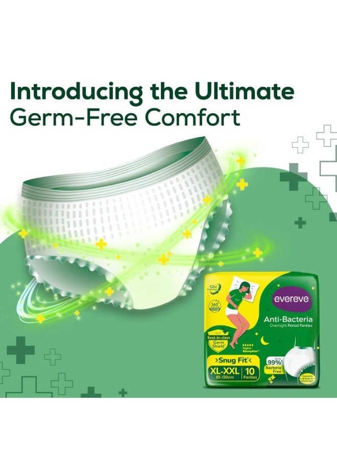 عشية أي وقت مضى لباس داخلي مضاد للبكتيريا للفتيات والنساء، 10 قطع مقاس XL إلى XXL، تغطية ليلية 360 درجة بنسبة 99.9% خالية من البكتيريا، قدرة عالية على الامتصاص من أجل التدفق الثقيل للأمومة بعد الولادة، ملابس داخلية للاستعمال مرة واحدة - Image 2