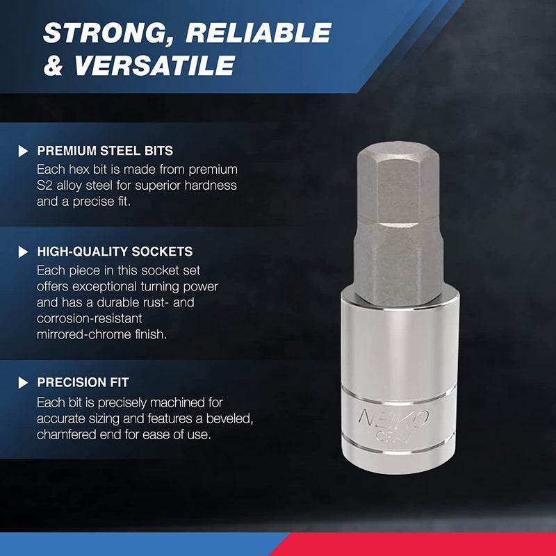 NEIKO 10388A Master Allen Hex Bit Socket Set, 33-Piece SAE & Metric Allen Socket Set, S2 Steel, 5/64'-3/4', 2mm-19mm - Image 2
