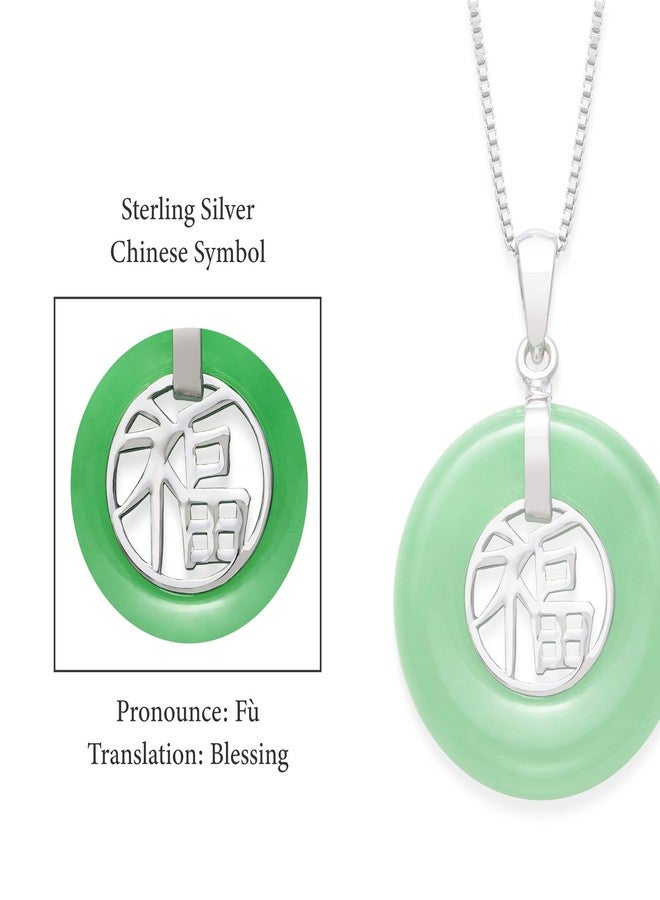 Belacqua Natural Green Jade Chinese Symbol Fu Good Luck Pendant Necklace in Sterling Silver, 20mm Round, 18" Box Chain, Hypoallergenic Jewelry for Women, Gift Box Included - Image 2