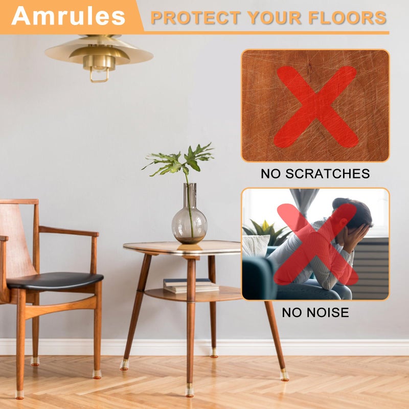 Amrules واقيات أرجل الكراسي الدائرية من أمرولز، 36 قطعة، أغطية سيليكون لأرجل الكراسي لحماية أرضيات البلاط، وسادات لباد لحماية أرجل الأثاث من الخدوش والضوضاء (بني، مقاس كبير: 1.3-2 بوصة). - Image 5