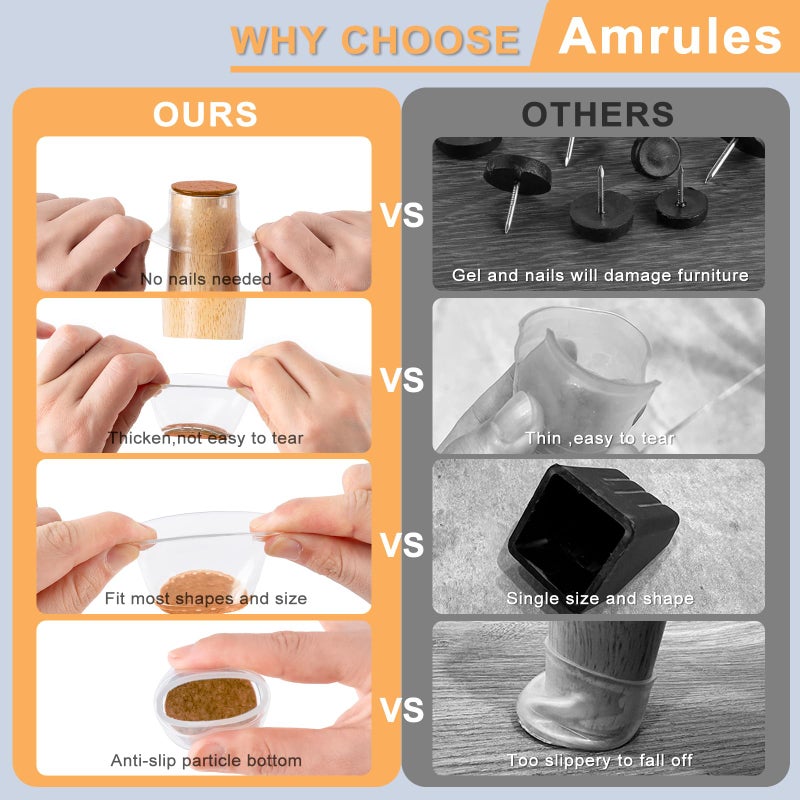 Amrules واقيات أرجل الكراسي الدائرية من أمرولز، 36 قطعة، أغطية سيليكون لأرجل الكراسي لحماية أرضيات البلاط، وسادات لباد لحماية أرجل الأثاث من الخدوش والضوضاء (بني، مقاس كبير: 1.3-2 بوصة). - Image 4