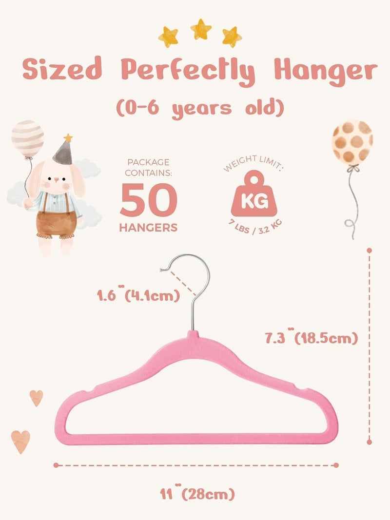 HOUSE DAY 50 Pack Pink Velvet Baby Hangers,Infant & Toddler Clothes, Durable Non Slip Baby Felt Hangers Pink, 11 Inch Baby Hangers for Closet, Ideal for Everyday Use. - Image 2