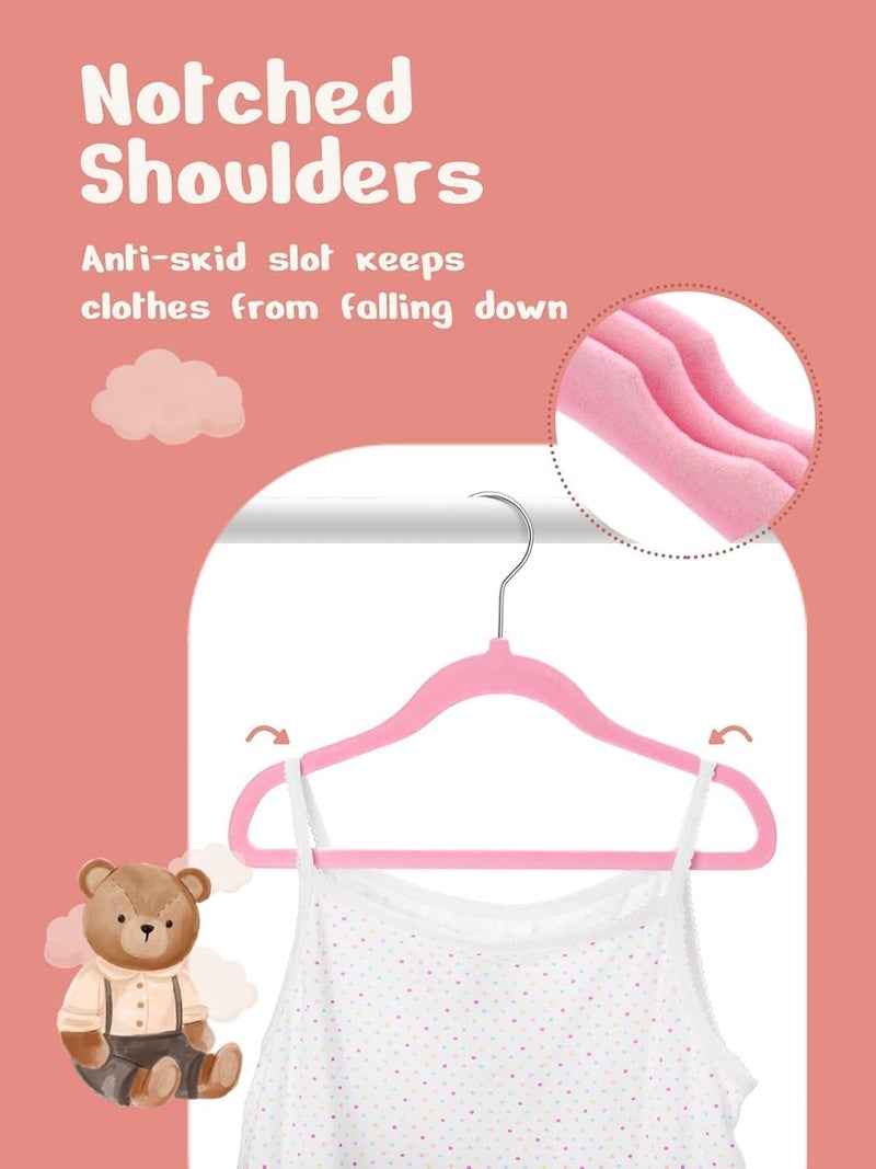 HOUSE DAY 50 Pack Pink Velvet Baby Hangers,Infant & Toddler Clothes, Durable Non Slip Baby Felt Hangers Pink, 11 Inch Baby Hangers for Closet, Ideal for Everyday Use. - Image 4