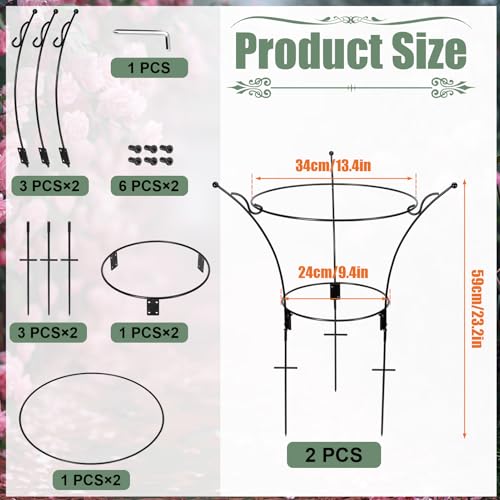 VICAMB 2 Pack Large Peony Cages and Supports232 H X 134 D Metal Peony Support RingsTall Plant Support Garden Stakes for Outdoor Plants and Other Flopping Flowers - Image 3