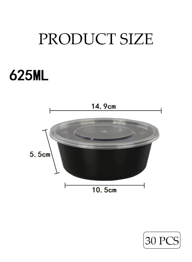 DUNISO 30-Pieces，625ml Thickened Meal Prep Containers,Reusable Heatable Food Storage Circular Containers WIth Lids For Packing,Storage,14.9*10.5*5.5CM,Black - Image 4