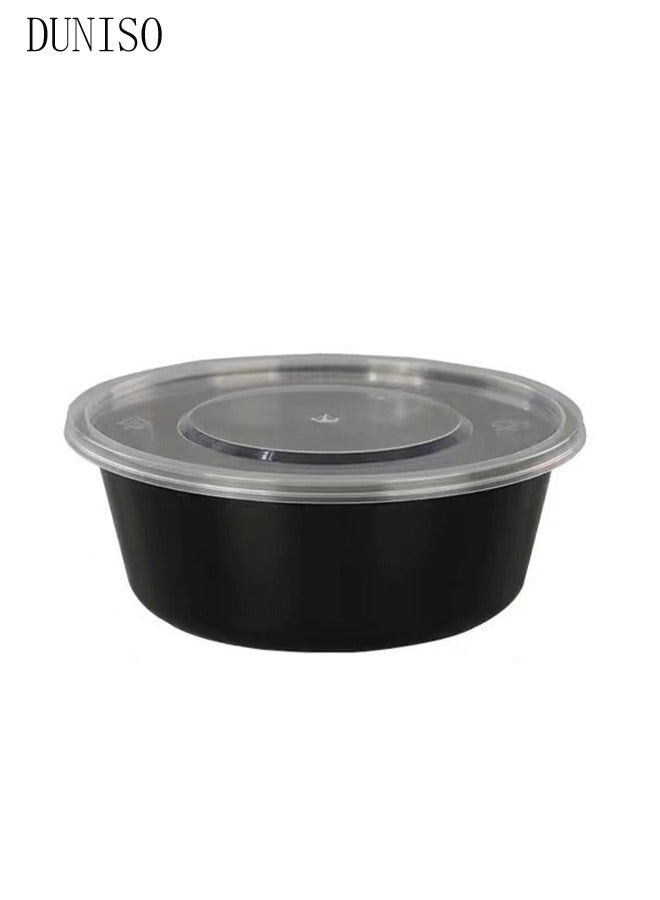DUNISO 30-Pieces，625ml Thickened Meal Prep Containers,Reusable Heatable Food Storage Circular Containers WIth Lids For Packing,Storage,14.9*10.5*5.5CM,Black - Image 3