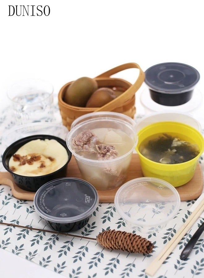 DUNISO 30-Pieces，625ml Thickened Meal Prep Containers,Reusable Heatable Food Storage Circular Containers WIth Lids For Packing,Storage,14.9*10.5*5.5CM,Black - Image 2