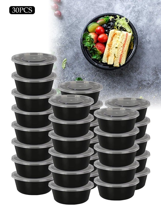 DUNISO 30-Pieces，625ml Thickened Meal Prep Containers,Reusable Heatable Food Storage Circular Containers WIth Lids For Packing,Storage,14.9*10.5*5.5CM,Black - Image 1