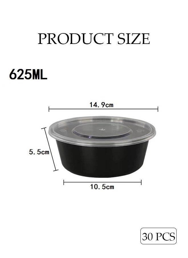 DUNISO 30-Pieces，625ml Thickened Meal Prep Containers,Reusable Heatable Food Storage Circular Containers WIth Lids For Packing,Storage,14.9*10.5*5.5CM,Black  - Image 3