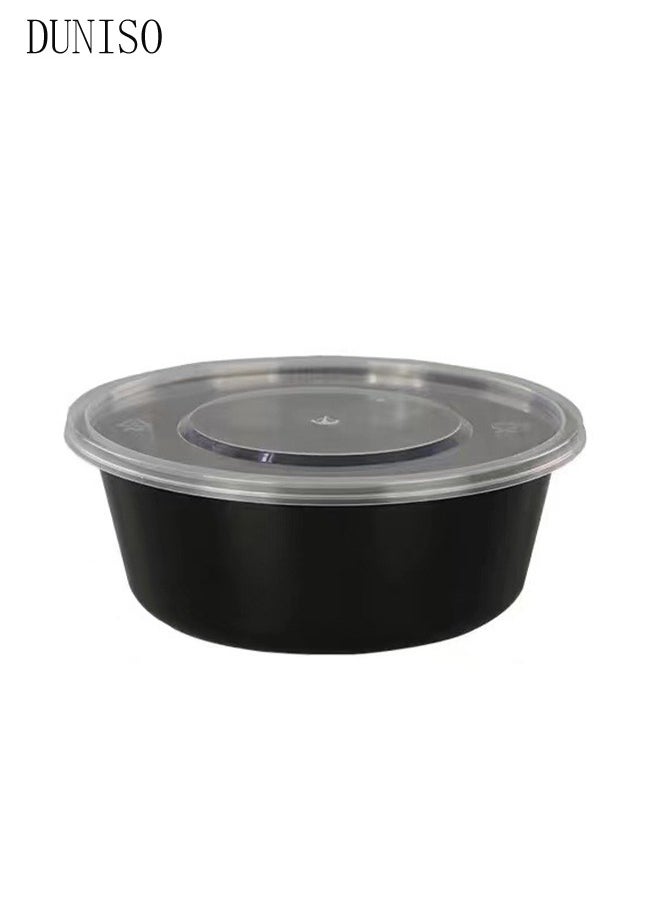 DUNISO 30-Pieces，625ml Thickened Meal Prep Containers,Reusable Heatable Food Storage Circular Containers WIth Lids For Packing,Storage,14.9*10.5*5.5CM,Black  - Image 2