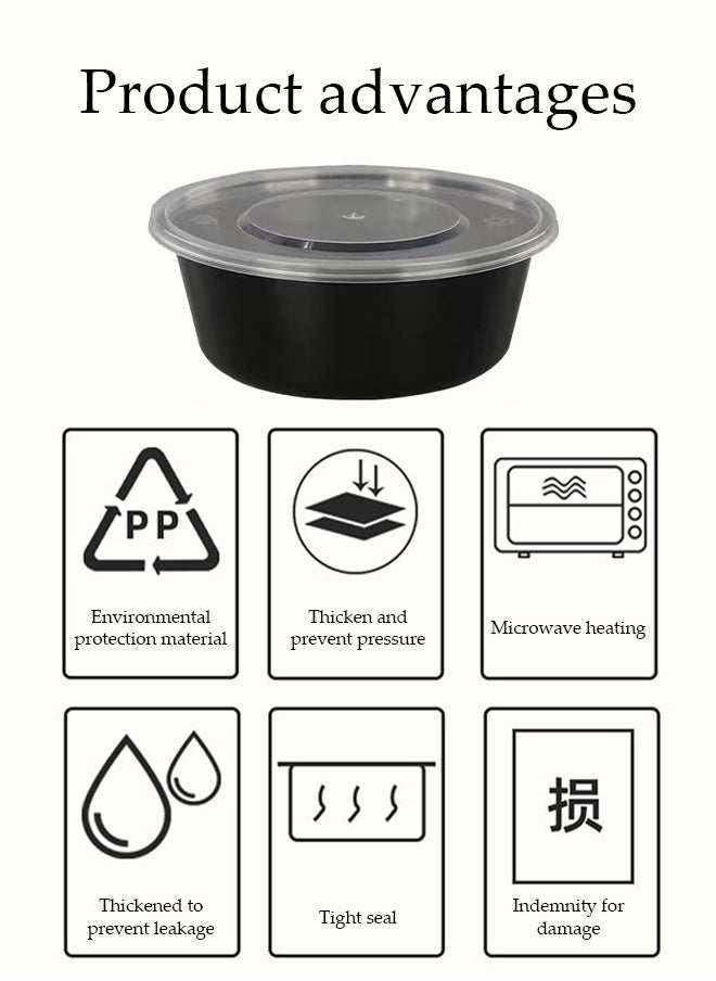 DUNISO 30-Pieces，625ml Thickened Meal Prep Containers,Reusable Heatable Food Storage Circular Containers WIth Lids For Packing,Storage,14.9*10.5*5.5CM,Black  - Image 4