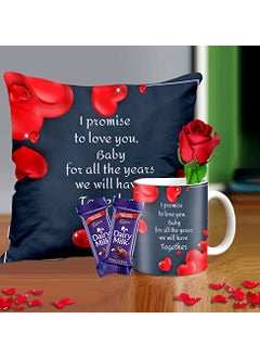 Midiron Midiron Birthday Gift for Girlfriend Valentine Gift for Wife Gift for Spouse Microfiber Filler Cushion Coffee Mug Artificial Rose 2 Dairy Milk Chocolate Pack of 4 IZ21189 