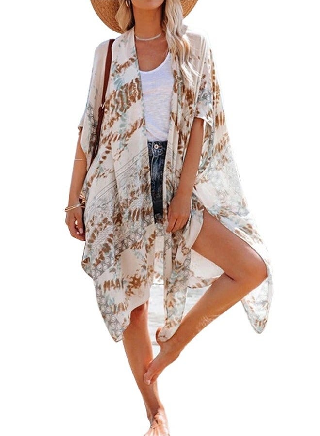 يا إلهي بلوزات شاطئ شيفون نسائية كيمونو سترة طويلة بيكيني غطاء ملابس السباحة يغطي الشاطئ ملابس السباحة الصيف الأبيض - Image 1