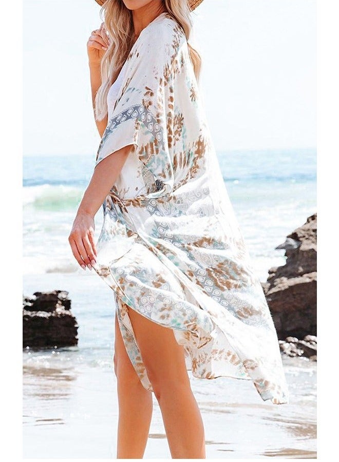 يا إلهي بلوزات شاطئ شيفون نسائية كيمونو سترة طويلة بيكيني غطاء ملابس السباحة يغطي الشاطئ ملابس السباحة الصيف الأبيض - Image 4