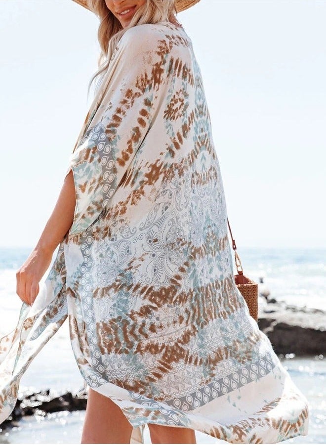 يا إلهي بلوزات شاطئ شيفون نسائية كيمونو سترة طويلة بيكيني غطاء ملابس السباحة يغطي الشاطئ ملابس السباحة الصيف الأبيض - Image 5