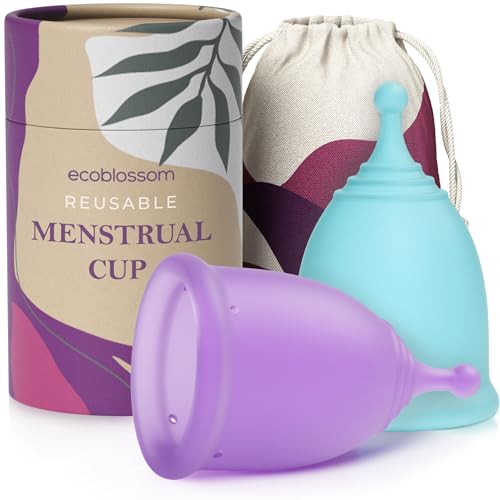 EcoBlossom Reusable Menstrual Cup Set - The Most Reliable Medical Grade Silicone Period Cups - Comfortably use for 12 Hours (2 Large Cups) - Image 1