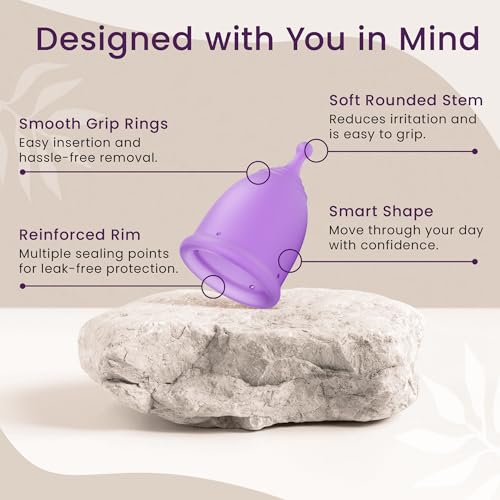 EcoBlossom Reusable Menstrual Cup Set - The Most Reliable Medical Grade Silicone Period Cups - Comfortably use for 12 Hours (2 Large Cups) - Image 4