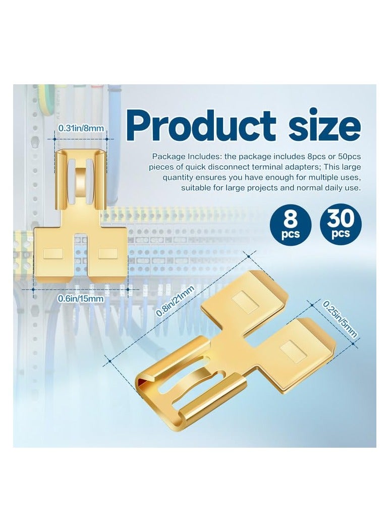 SYOSI Piggyback Spade Connectors, Quick Disconnect Electrical, 2 Way Wire Terminals Adapter Non Insulated Male Single Female Tab Slip Brass Automotive Double Spade Connector 1/4" Tab (30)  - Image 3