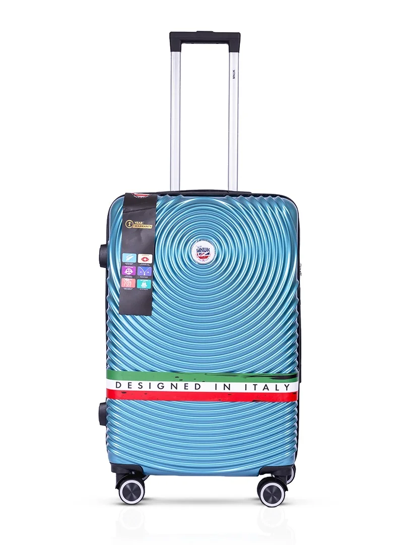 MNUK Cruise Checked Luggage | Hardside Soft Handle Trolley with TSA Lock |Double 360° 4 Wheeler| Medium-24 Inch| Turquoise