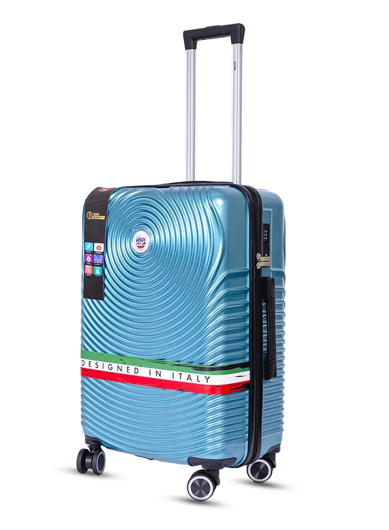 MNUK Cruise Checked Luggage | Hardside Soft Handle Trolley with TSA Lock |Double 360° 4 Wheeler| Medium-24 Inch| Turquoise