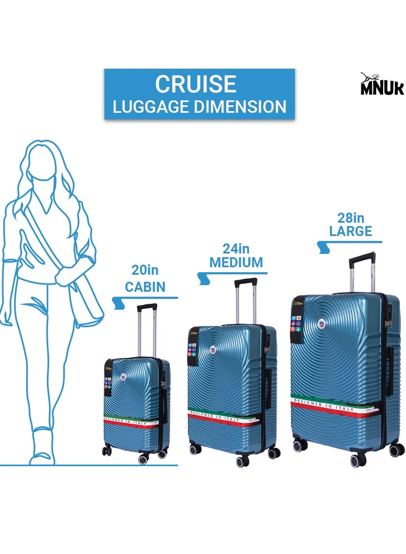 MNUK Cruise Checked Luggage | Hardside Soft Handle Trolley with TSA Lock |Double 360° 4 Wheeler| Medium-24 Inch| Turquoise