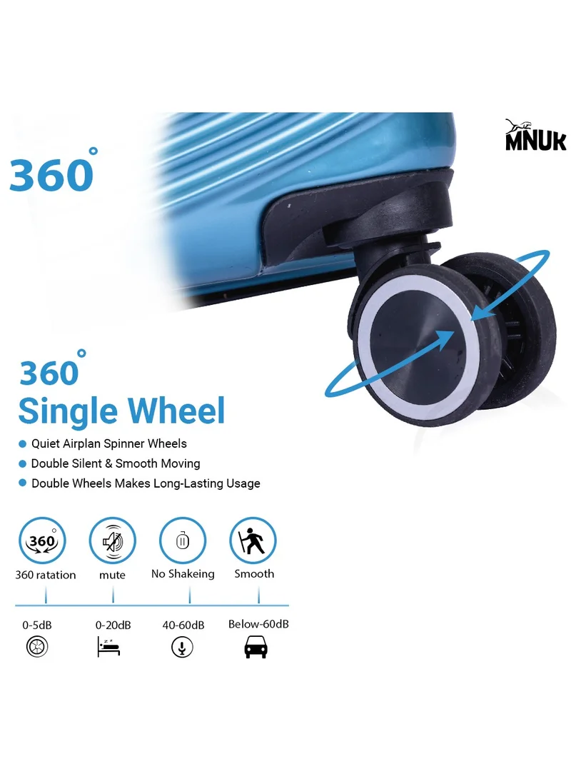 MNUK Cruise Checked Luggage | Hardside Soft Handle Trolley with TSA Lock |Double 360° 4 Wheeler| Medium-24 Inch| Turquoise