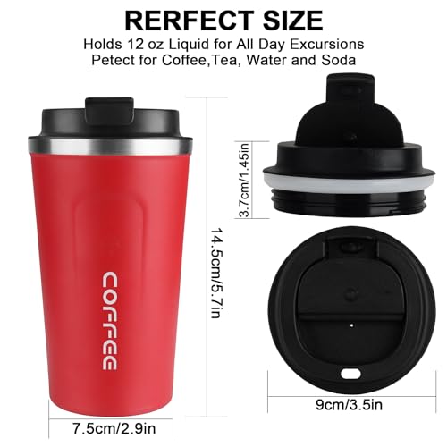CS COSDDI 12 oz Stainless Steel Vacuum Insulated Tumbler - Coffee Travel Mug Spill Proof with Lid - coffee Cup for Keep Hot/Ice Coffee,Tea and Beer （Red） - Image 4
