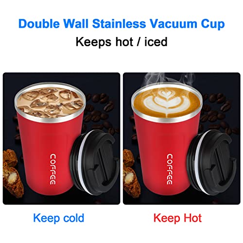 CS COSDDI 12 oz Stainless Steel Vacuum Insulated Tumbler - Coffee Travel Mug Spill Proof with Lid - coffee Cup for Keep Hot/Ice Coffee,Tea and Beer （Red） - Image 5
