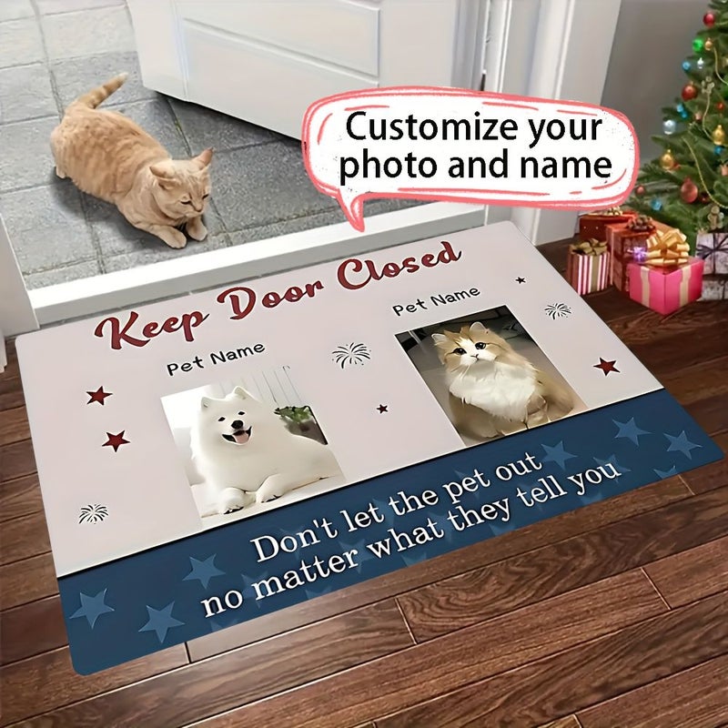 Custom Photo Text Design Rug 40x120cm With Dog Cat Names Non Slip Flannel Home Gift - Image 1