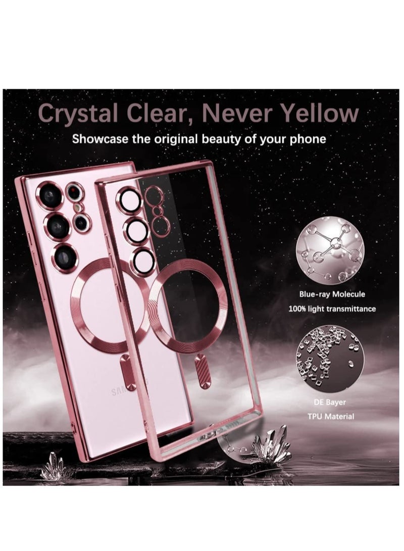 Magnetic Clear Case for Samsung Galaxy S23 Ultra with Camera Lens Protector Magsafe Compatible Electroplated Soft TPU Shockproof Anti-Scratch Phone Case