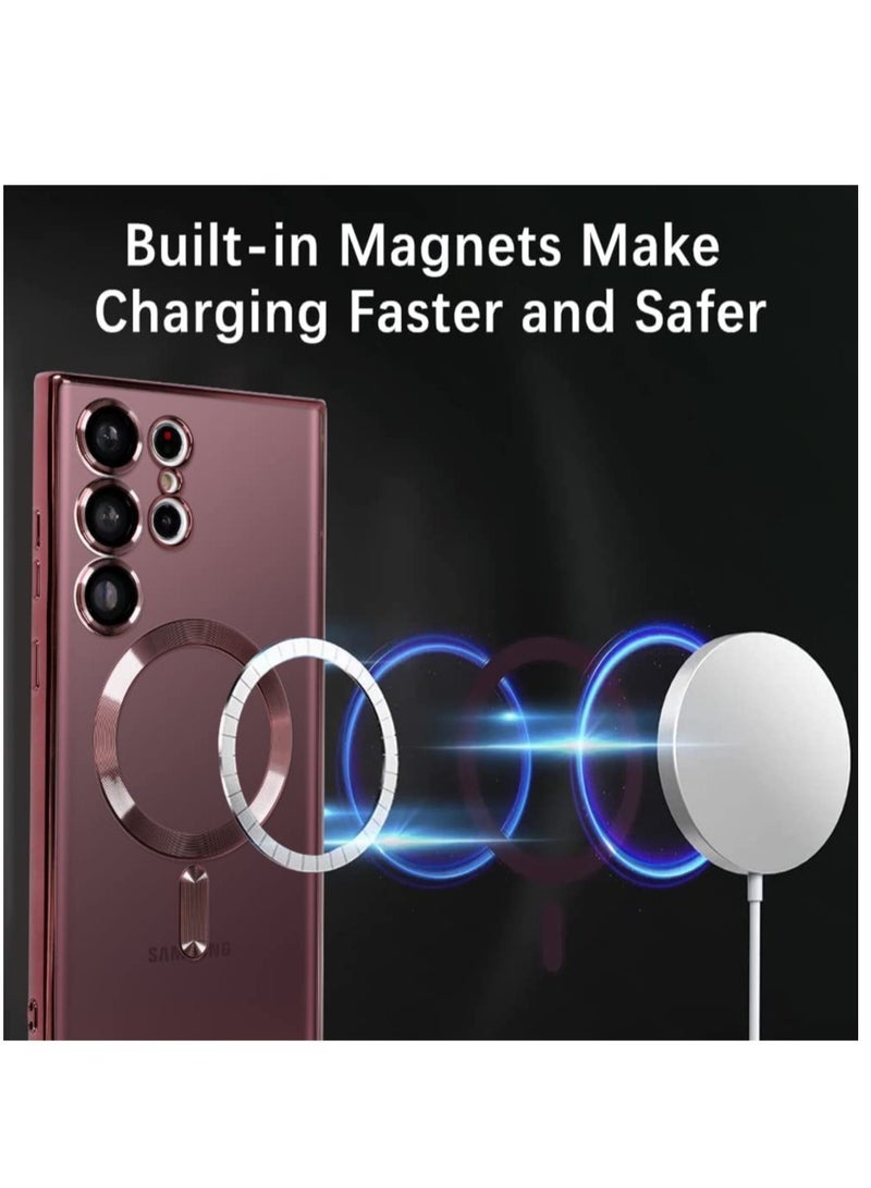 Magnetic Clear Case for Samsung Galaxy S23 Ultra with Camera Lens Protector Magsafe Compatible Electroplated Soft TPU Shockproof Anti-Scratch Phone Case